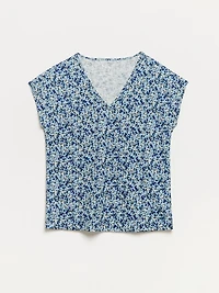 Relaxed Dusty Blue Ditsy V-neck T-Shirt