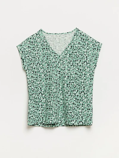 Relaxed Sage Floral V-neck T-Shirt