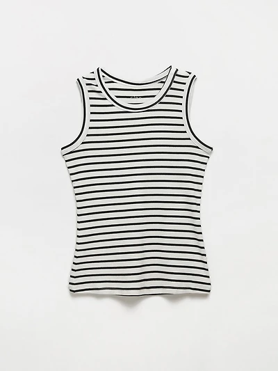 Stretch Cotton Stripe Hi-Neck Tank