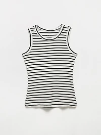 Stretch Cotton Stripe Hi-Neck Tank