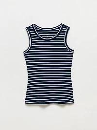 Stretch Cotton Navy Stripe Hi-Neck Tank
