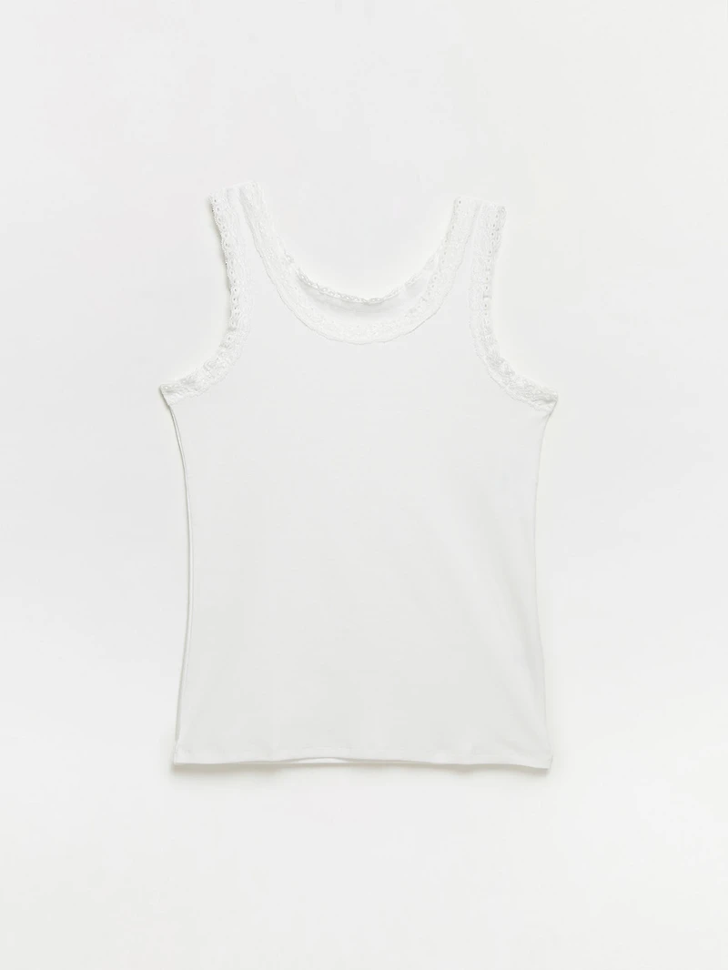 Stretch-Cotton Tank with Lace Trim