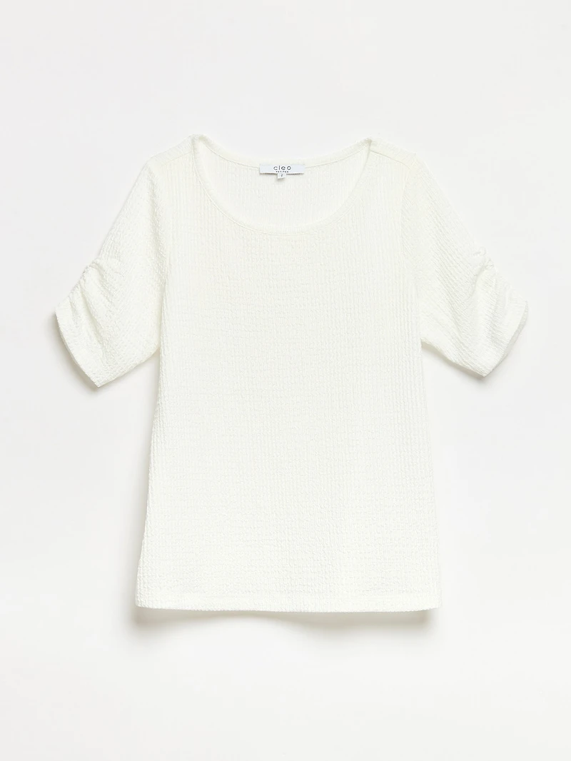 Petite Textured Ruched-Sleeve Top