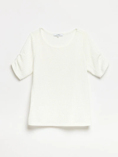 Petite Textured Ruched-Sleeve Top