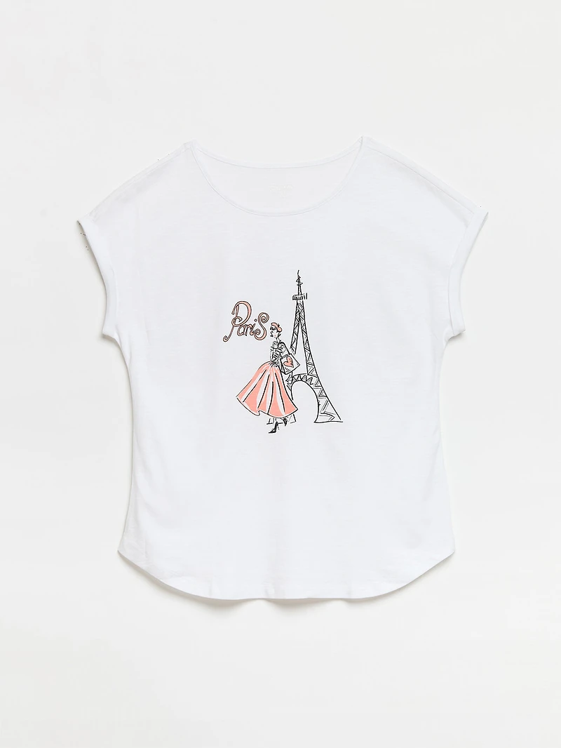 Petite Paris Rolled Sleeve T-Shirt