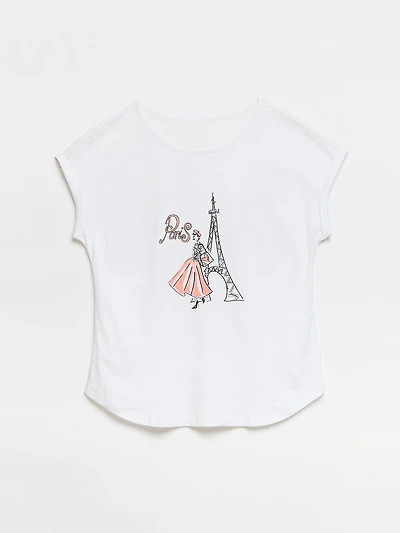 Petite Paris Rolled Sleeve T-Shirt