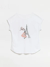 Petite Paris Rolled Sleeve T-Shirt