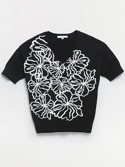 Petite Floral V-Neck Pullover