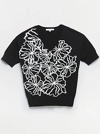 Petite Floral V-Neck Pullover