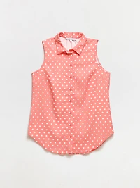 Sleeveless Dot Collared Blouse