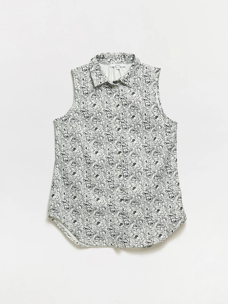 Sleeveless Floral Collared Blouse