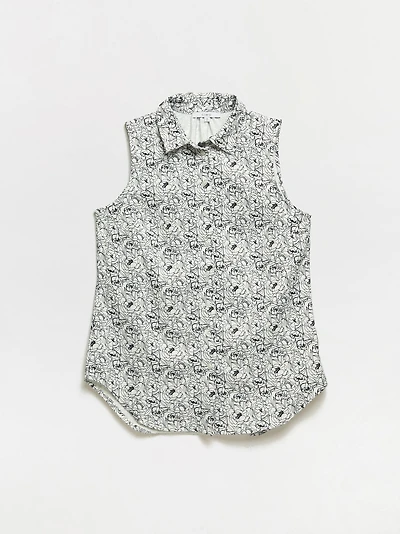 Sleeveless Floral Collared Blouse
