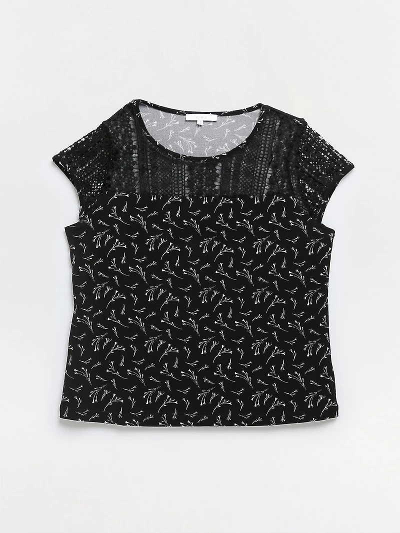 Relaxed Fit Lace Yoke Top