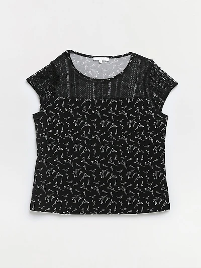 Relaxed Fit Lace Yoke Top