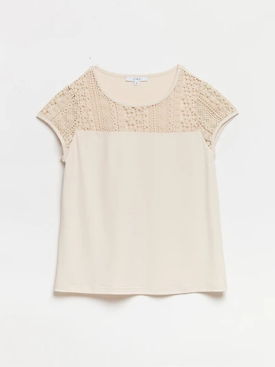 Lace Yoke Top Sand