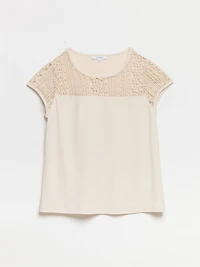 Lace Yoke Top Sand