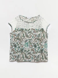 Relaxed Fit Paisley Lace Yoke Top