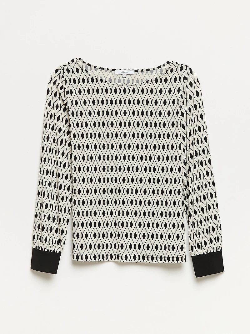 Relaxed Fit Geo Print Long Sleeve Top
