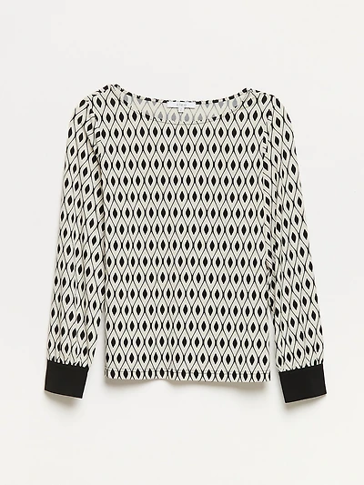 Relaxed Fit Geo Print Long Sleeve Top