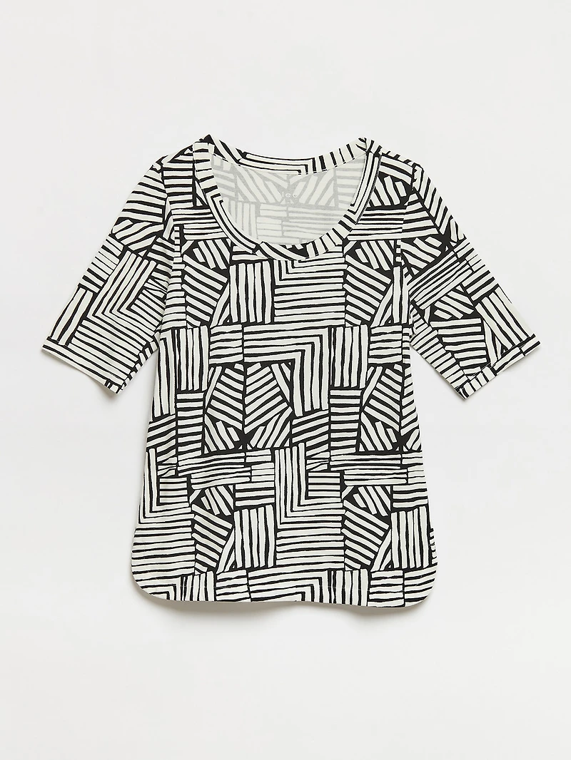 Scoop Neck Abstract Print T-Shirt