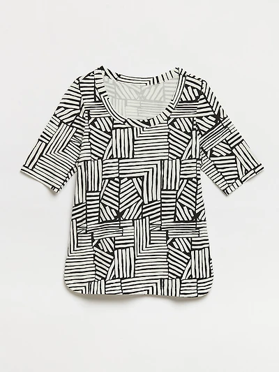 Scoop Neck Abstract Print T-Shirt