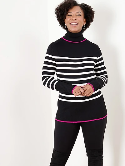 Petite Turtleneck Sweater - Striped