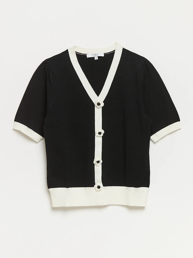Petite Knit Rose Button Pullover Sweater
