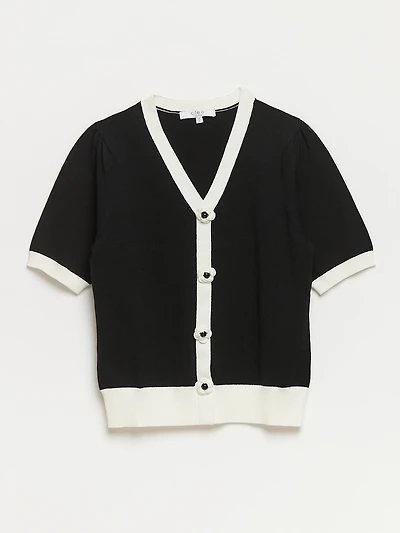 Petite Knit Rose Button Pullover Sweater