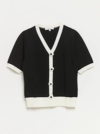 Petite Knit Rose Button Pullover Sweater