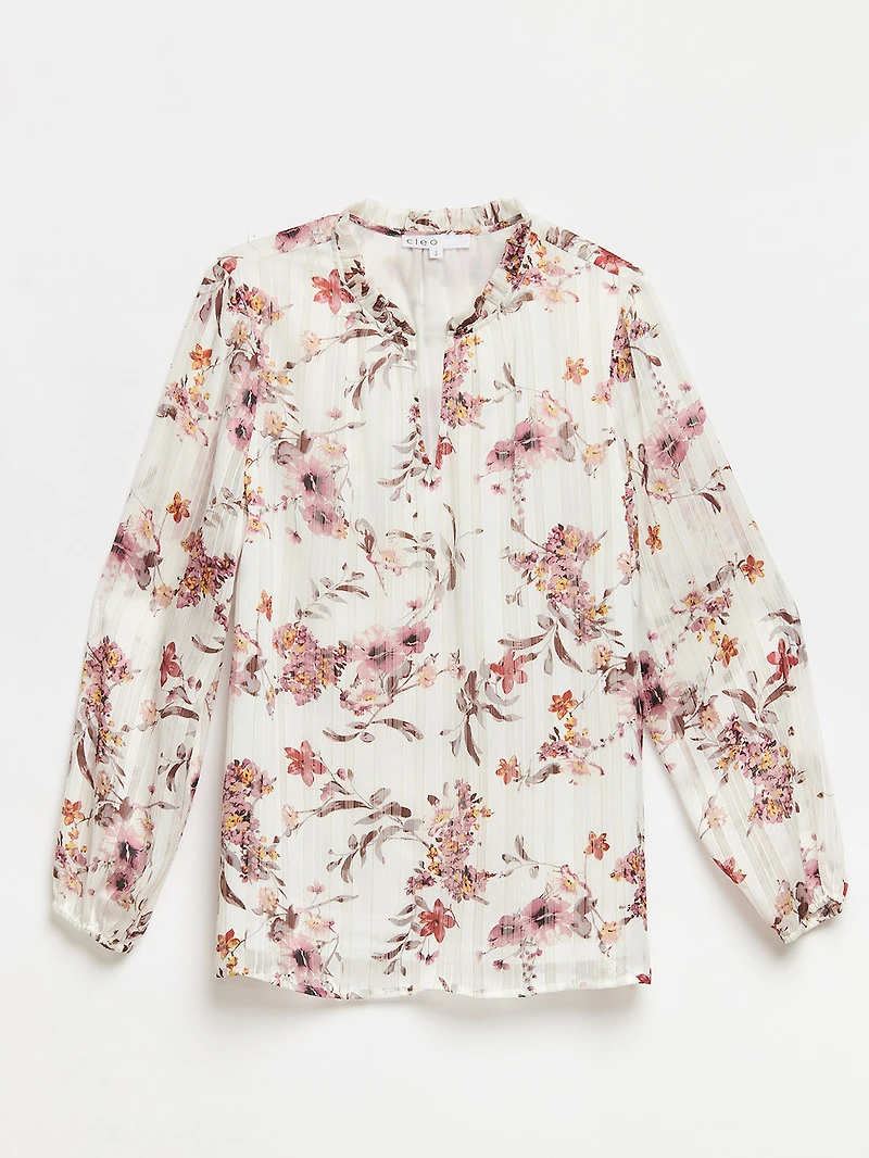 Relaxed Fit Ruffle-Detail Chiffon Blouse