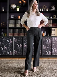 Trisha Grey Stripe Wide-Leg Trouser Scuba Crepe