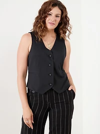Black Button Front Vest Scuba Crepe