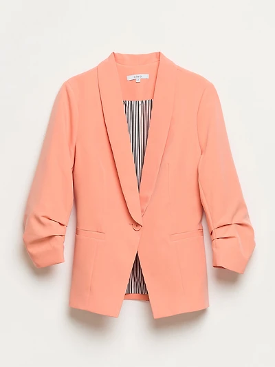 Ruched Sleeve 1-Button Blazer Coral