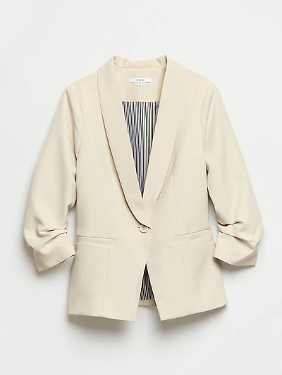 Ruched Sleeve 1-Button Blazer Stone