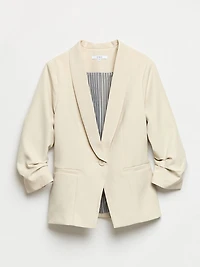 Ruched Sleeve 1-Button Blazer Stone