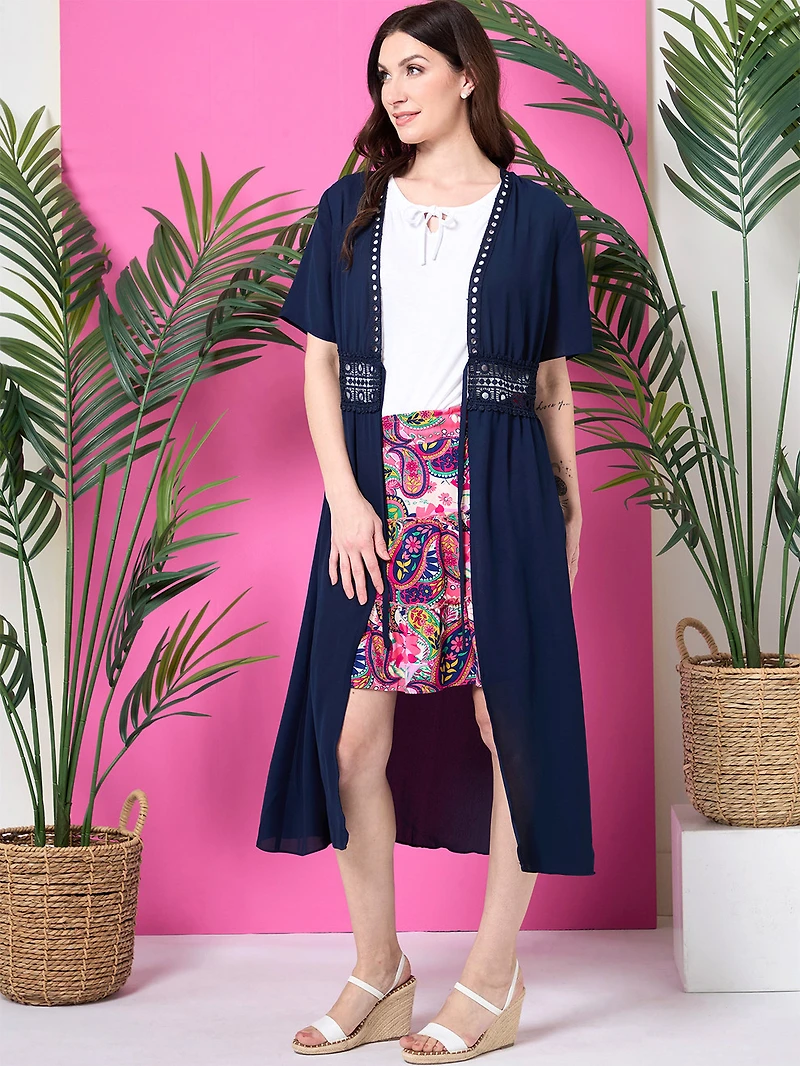 Gauze Lace Trim Kimono