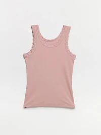 Stretch-Cotton Tank with Lace Trim Dusty Pink