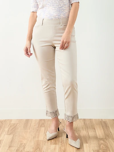 Emily Embroidered Microtwill Ankle Pant Stone
