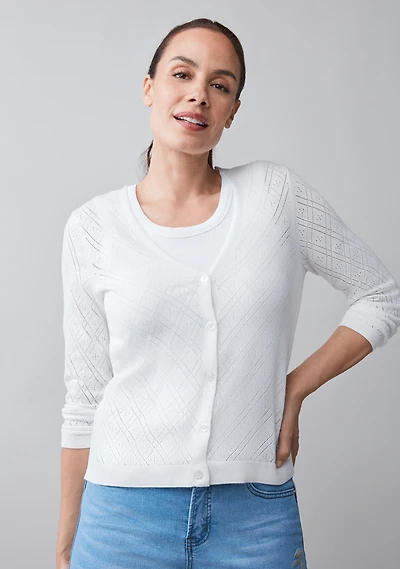 Short Pointelle Cardigan White