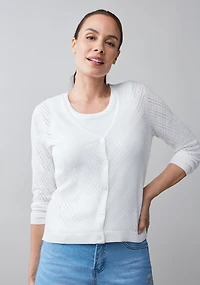 Short Pointelle Cardigan White