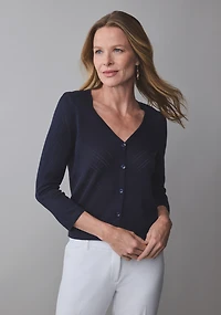 Short Pointelle Cardigan Navy