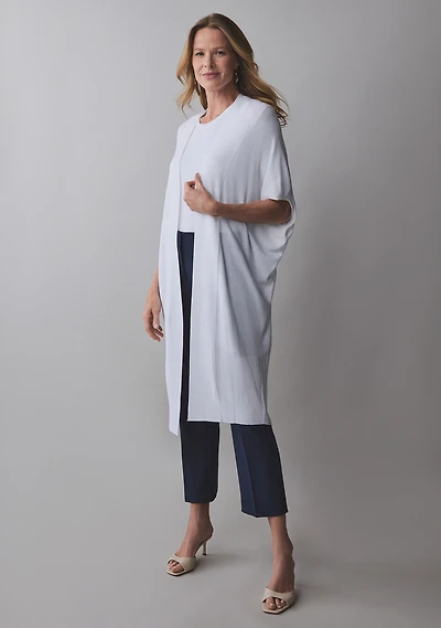 Short Sleeve Long Cover Up Sweater White