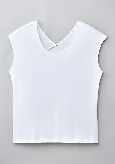 Cap Sleeve Back Detail Scoop Neck T-Shirt White