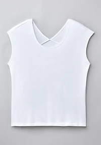 Cap Sleeve Back Detail Scoop Neck T-Shirt White