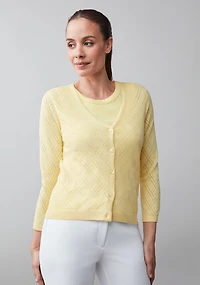 Short Pointelle Cardigan Lemon