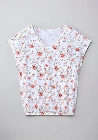 Bubble Hem Short Sleeve V Neck Tee Apricot Floral