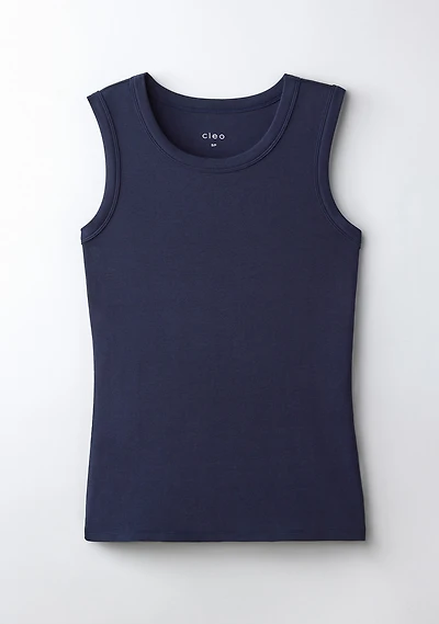 Sleeveless High Neck Tank Navy