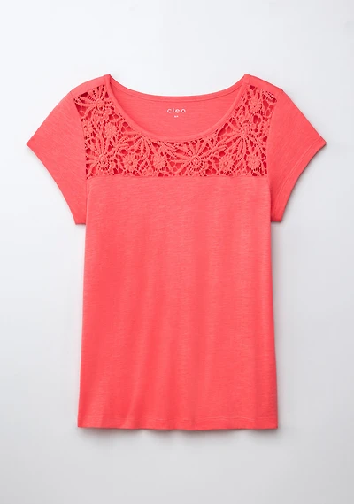 Crochet Trim Scoop Tee Papaya