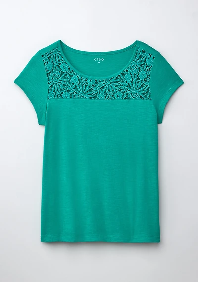 Crochet Trim Scoop Tee Jade