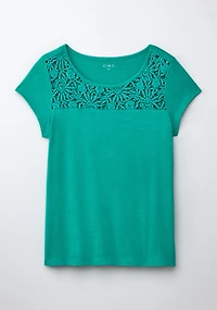 Crochet Trim Scoop Tee Jade